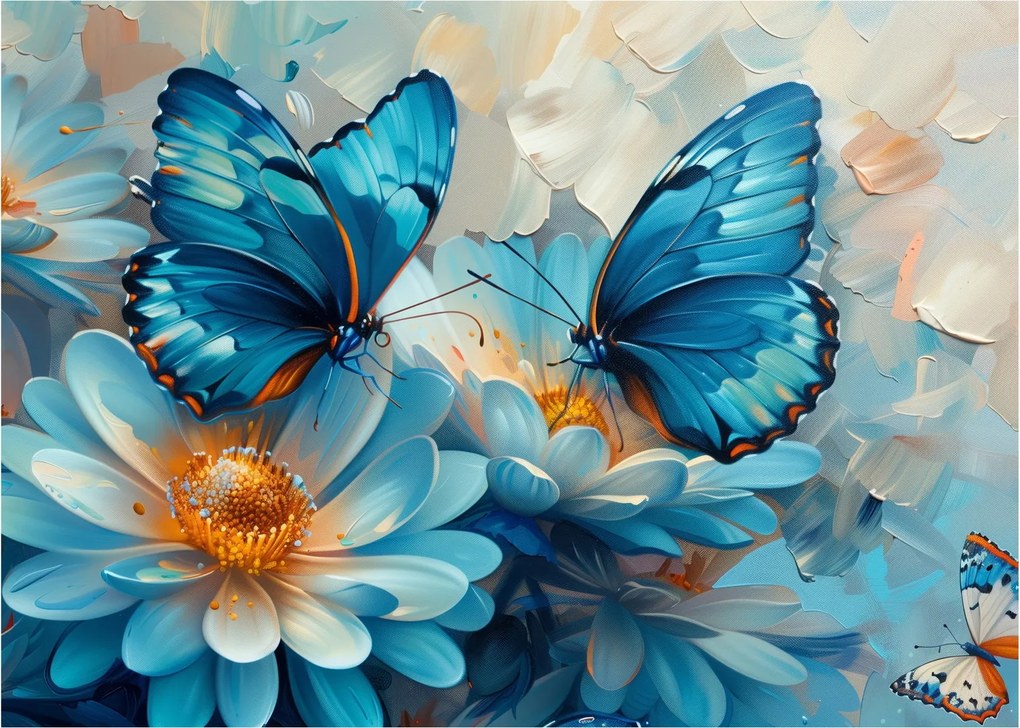 Sklenený obraz - Modrí motýle (70x50 cm)