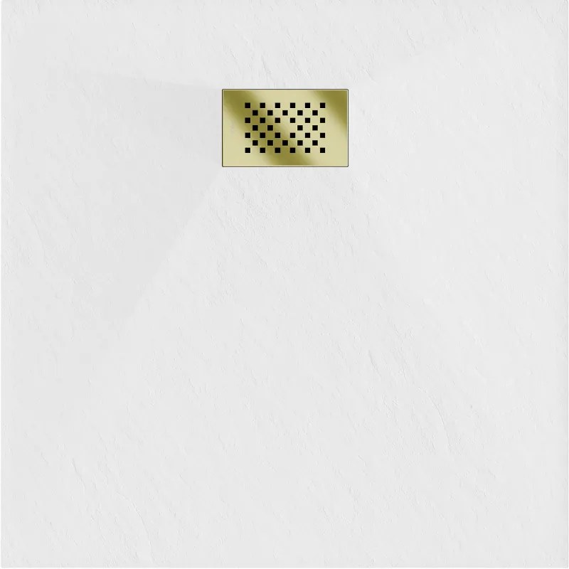 Mexen Hugo, štvorcová sprchová vanička SMC 90 x 90 cm, biela, zlatá krytka, 42109090-G