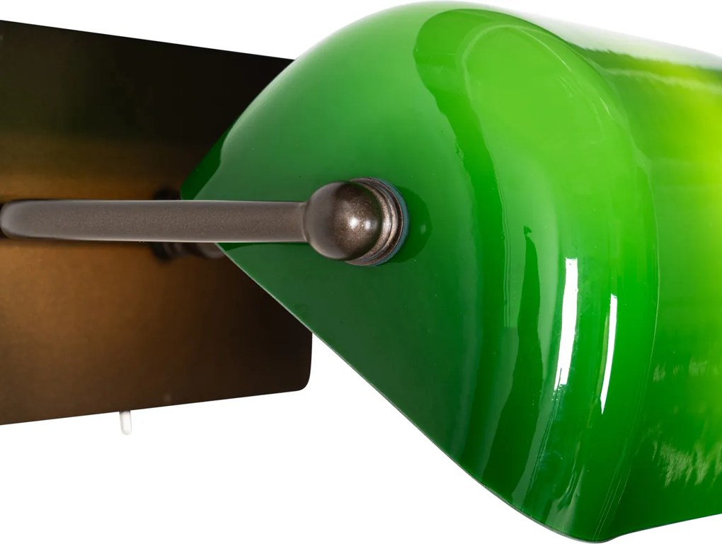 Klasická nástenná lampa notára tmavá bronz so zeleným sklom - Banker