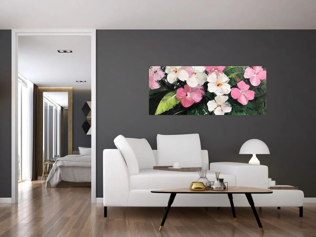 Obraz - Ružové a biele kvety (120x50 cm)