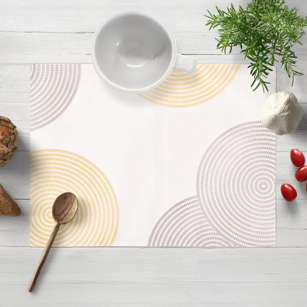 Biante Zamatové prestieranie na stôl Tamara TMR-023 Žlté a sivé designové kruhy na smotanovom 30x40 cm