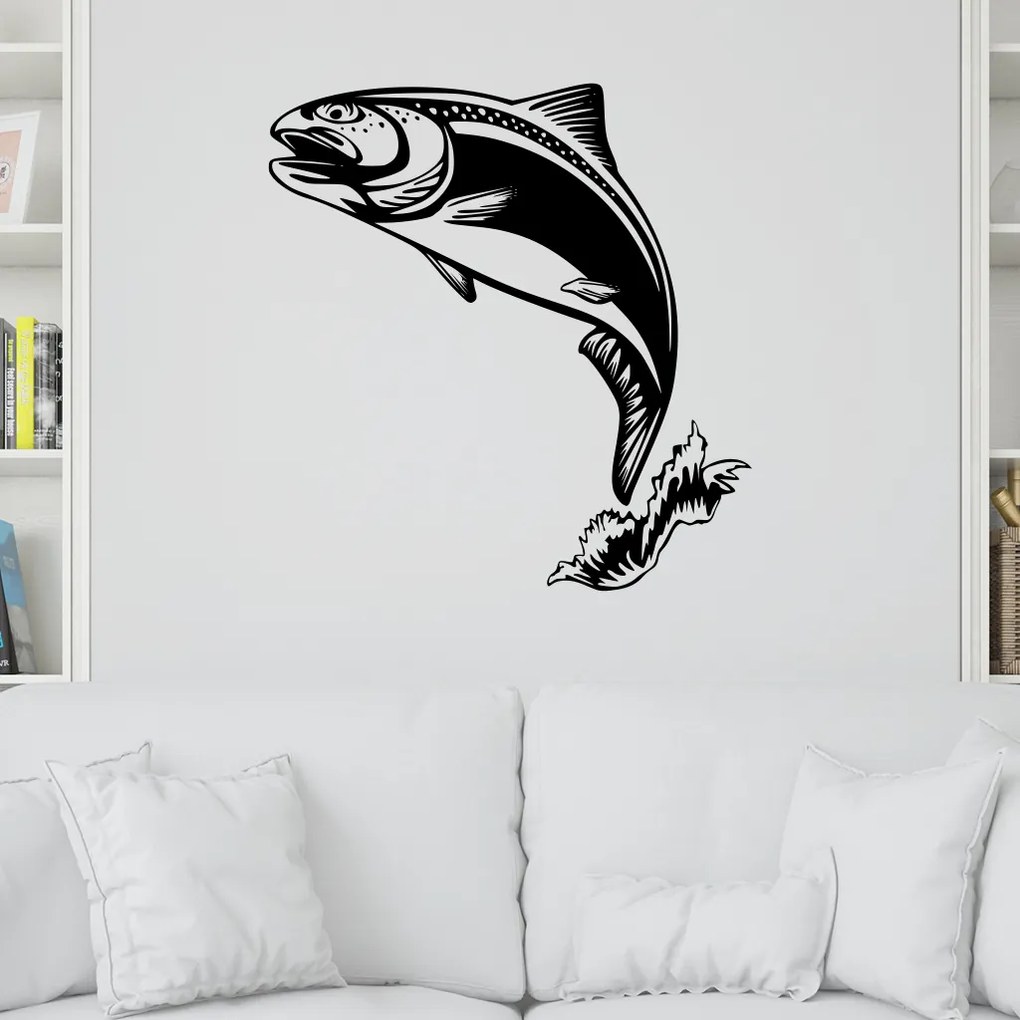 Veselá Stena Samolepka na stenu na stenu Pstruh Farba: černá