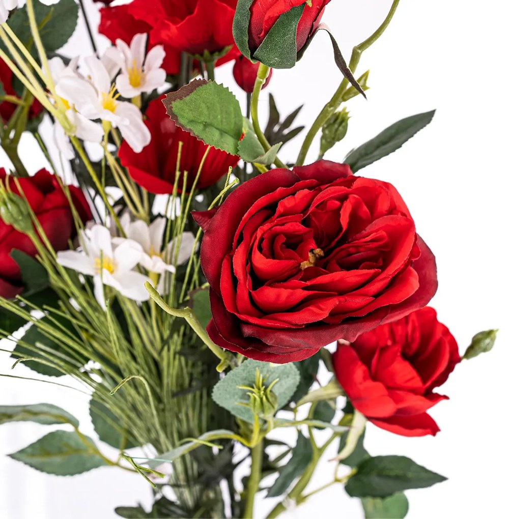 Umelá kytica ruží a maku, 27 x 72 x 12 cm