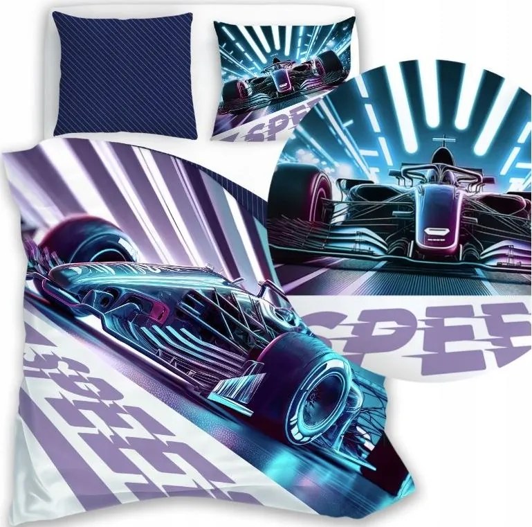 Bavlněné povlečení BOLID 030 140x200 cm + 70x90 cm fialovo-modré