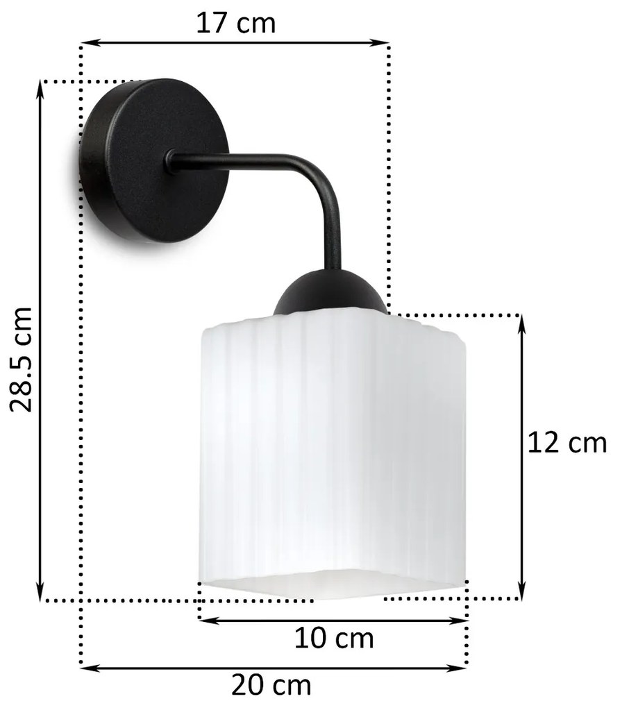 Nástenné svietidlo Riffle Square, 1x biele sklenené tienidlo, b