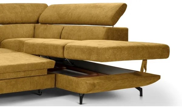 Rozkladacia rohová sedačka BRESCIA pravá, úložný priestor, žltá