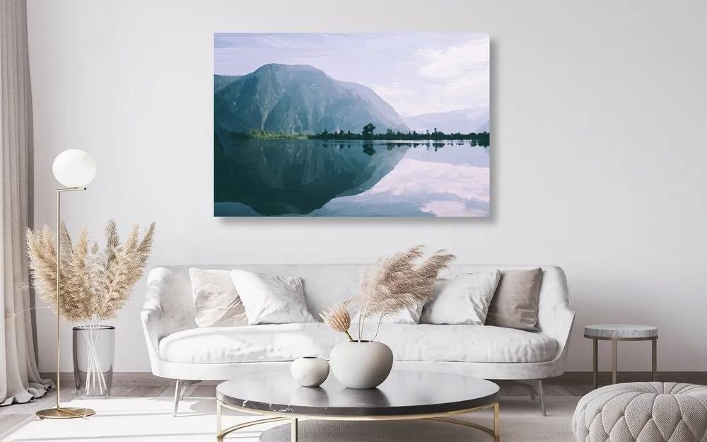 Obraz maľovaná scenéria horského jazera - 120x80