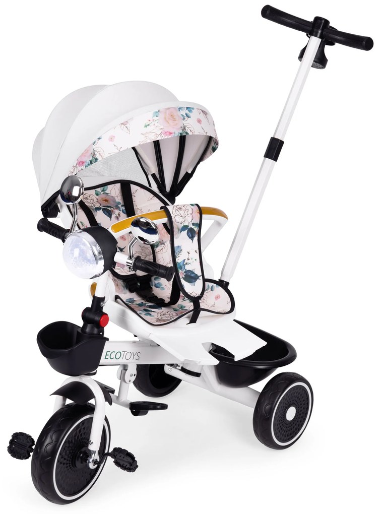 Detská trojkolka s otočným sedadlom a strieškou biela ECOTOYS