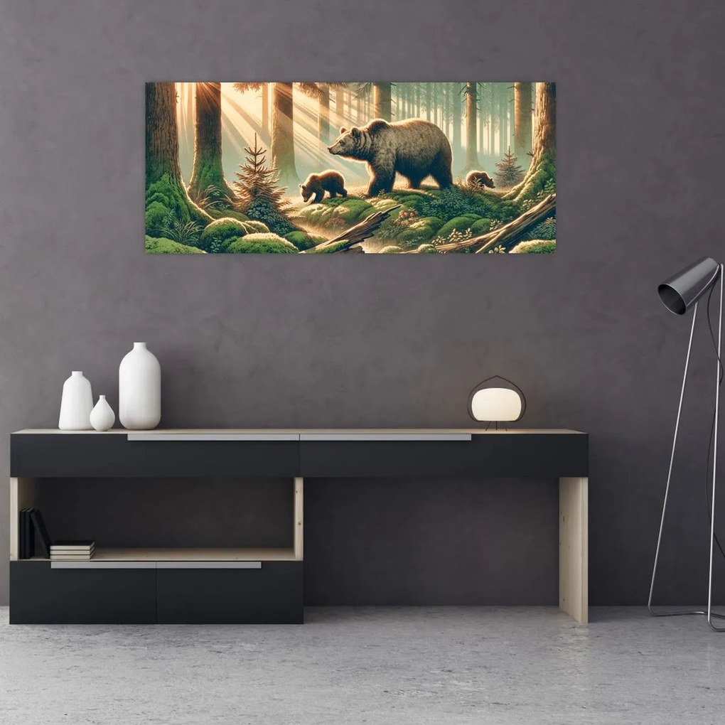 Obraz - Medvede v lese (120x50 cm)