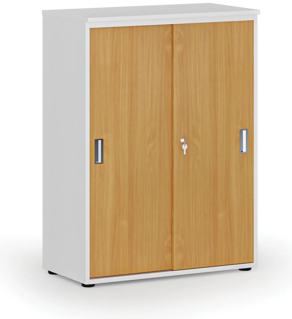 Kancelárska skriňa so zasúvacími dverami PRIMO WHITE, 800 x 420 x 1087 mm, biela/buk