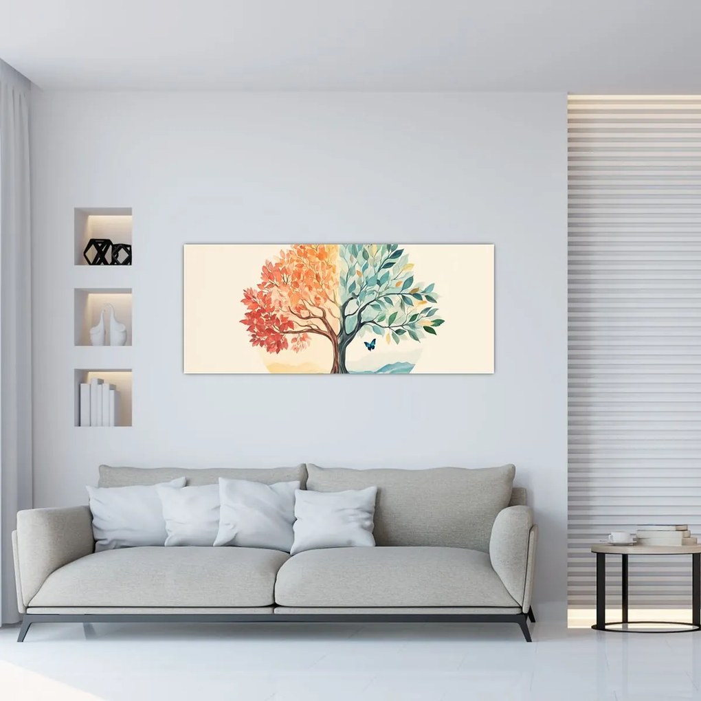 Obraz – Duálny strom s motýľom (120x50 cm)