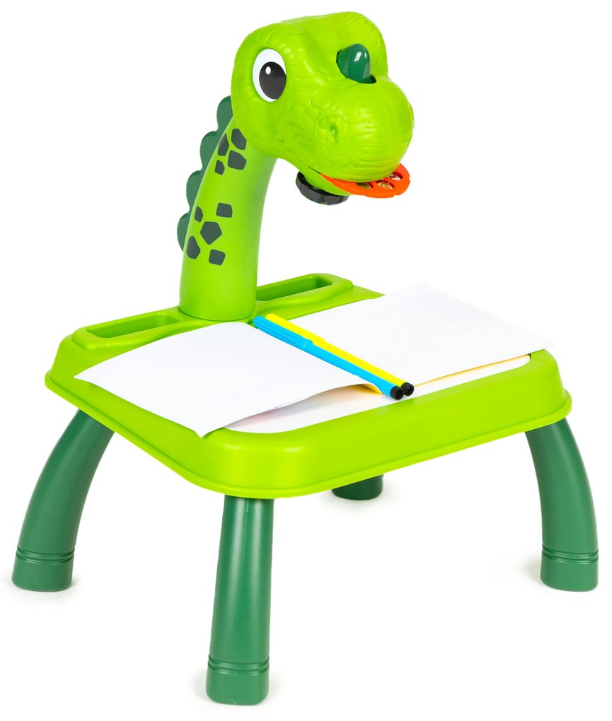 Projektor na kreslenie s dinosaurami, 12 fixiek, 24 vzorov, zelený