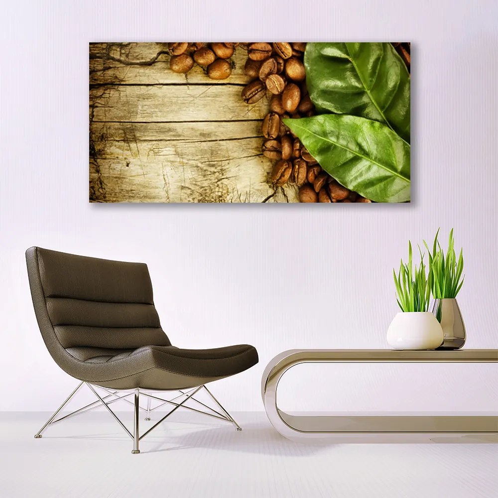 Obraz na akrylátovom skle Zrnká káva listy kuchyňa 120x60 cm