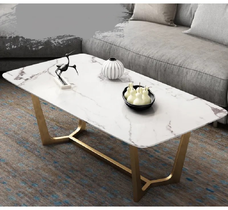 KONFERENČNÝ STOLÍK LOVRE BIELY MRAMOR + ZLATÝ