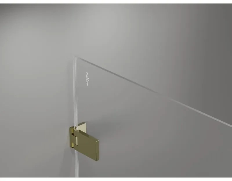 Mexen Lunar-B, pravostranný výklopný sprchový kút 90 x 70 cm, 8mm číre sklo, zlatý profil, 832-090-070-50-00-P