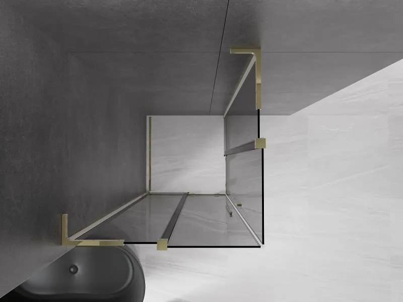 Mexen Velar L Duo, sprchový kút s posuvnými dverami 80 x 80 cm, 8mm šedé sklo, zlatá lesklá, 871-080-080-02-43-50