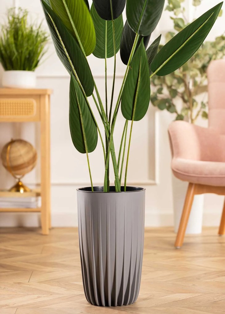 PLASTOVÝ KVETINÁČ STRIPPED SADA 2KS 25X42 CM+30X51,5 CM SIVÁ