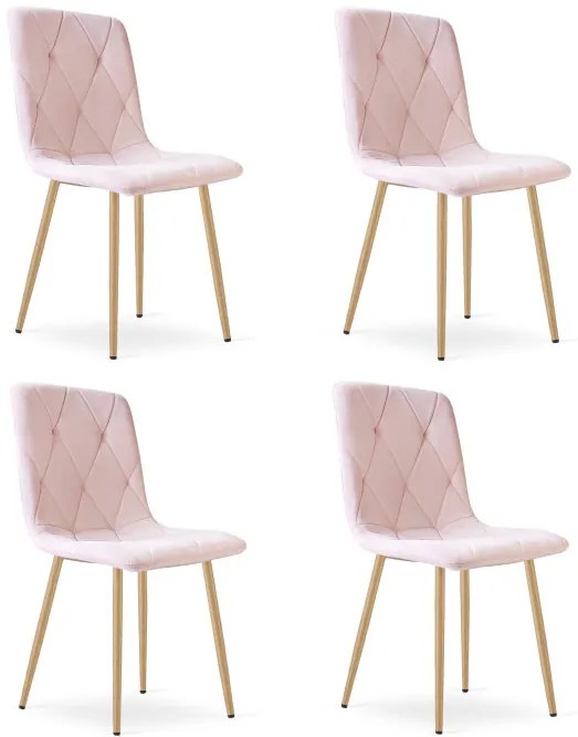 Set štyroch jedálenských stoličiek LIBRA zamatové, svetloružové / hnedé nohy (4 ks)