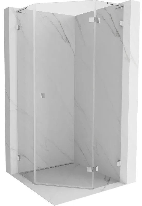 Mexen Lunar, L sklopný päťuholníkový sprchový kút pravý 100 x 100 cm, 8mm číre sklo, chrómový profil, 831L-100P-100L-01-00-P