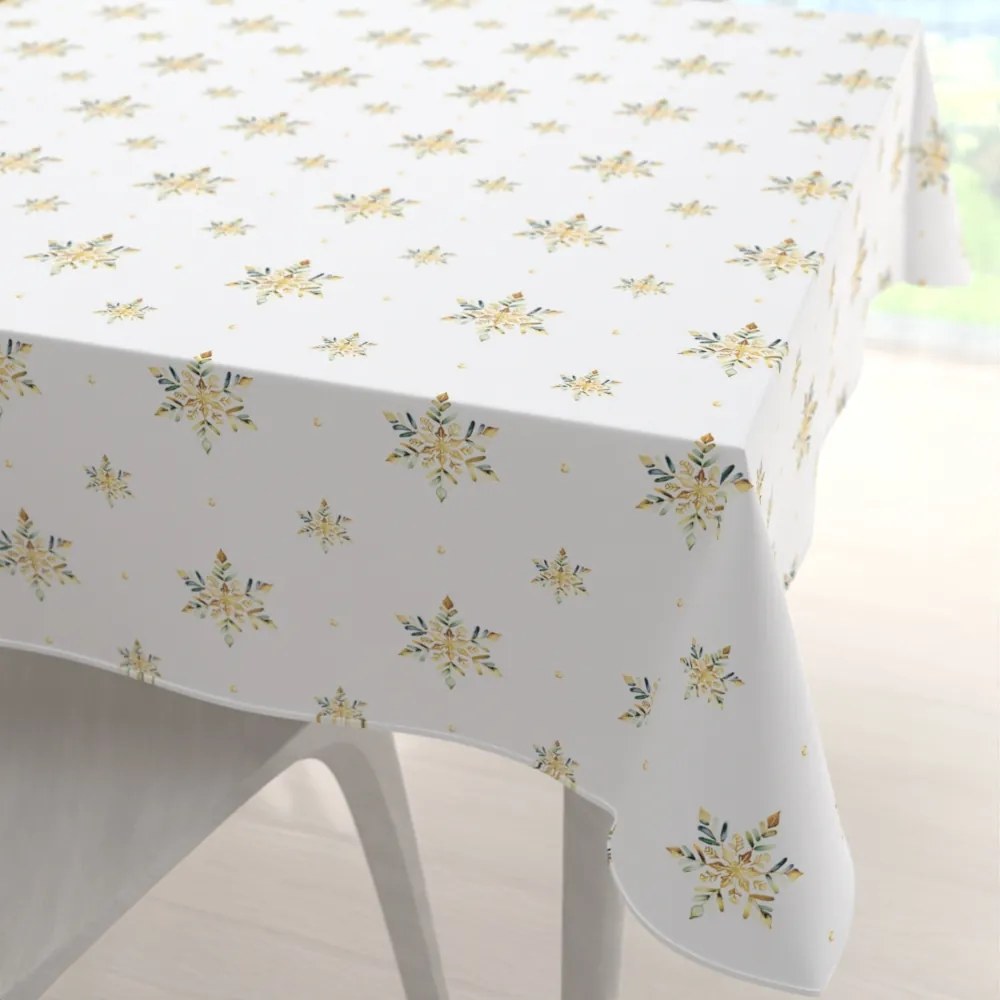 Biante Teflónový štvorcový obrus TF-120 Zlato-modro-zelené vianočné vločky na bielom 130x130 cm