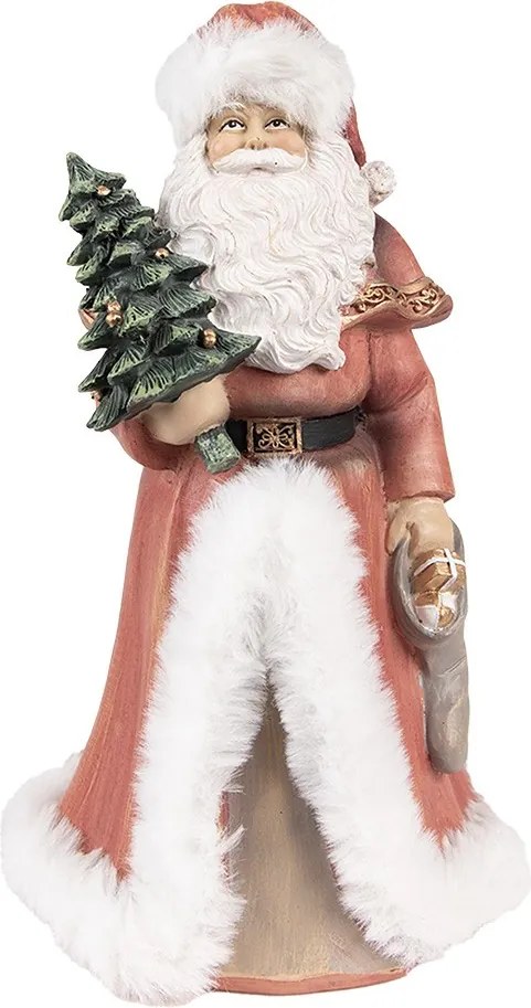 Vianočné dekorácie socha Santa v červenom a stromčekom - 14*12*23 cm
