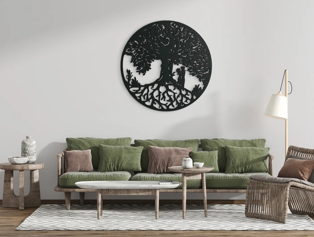 drevko Drevený obraz Strom života so zaľúbencami Rozmer obrazu: 44,5 x 44,5 cm, Farba dekorácie: Čierna