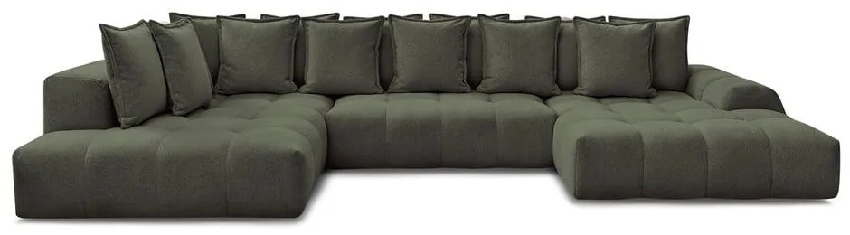 Zelená ženilková rozkladacia/s úložným priestorom rohová pohovka (ľavý roh/do tvaru "U") Everest – Bobochic Paris