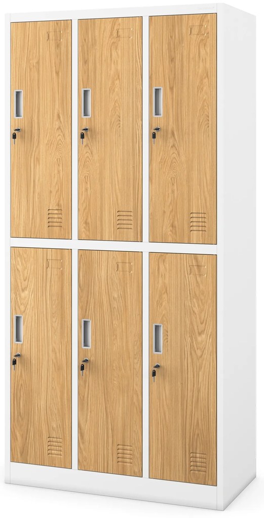 Sociálna pracovná skrinka biela/zlatý dub: Eco Design 6-dverová IGOR