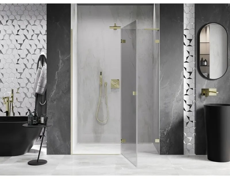 Mexen, Mexen Lunar L výklopné pravé sprchové dvere 140 cm, transparentné, brúsené zlaté - 834L-140-000-55-00-P