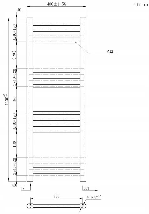 Gamma Erga Basic, vykurovacie teleso 1100x400 mm, 369 W, čierna, ERG-LAV-BASIC-11040-BK