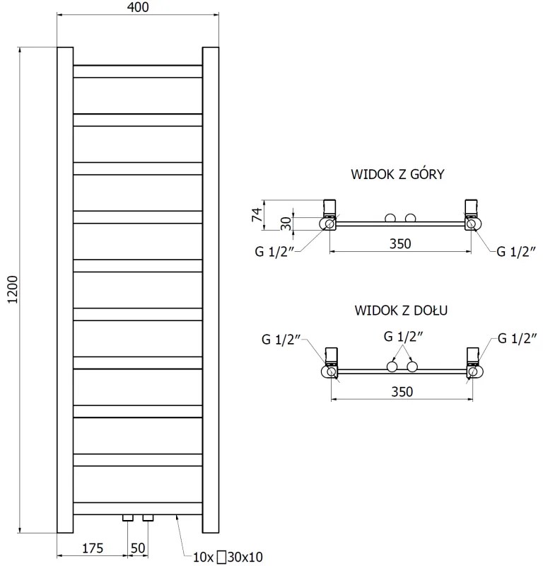 Mexen Bolt, vykurovacie teleso 1200 x 400 mm, 279 W, spodné a stredové, biela, W126-1200-400-00-20