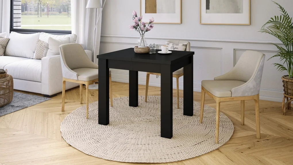 FONTE Čierny Mat - KLASICKÝ STÔL DO KUCHYNE/OBÝVACEJ IZBY 110x75 ROZKLADANÝ DO 155 cm!