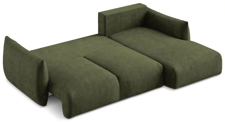 Zelená ženilková rozkladacia rohová pohovka (pravý roh/s leňoškou) Leila – Makamii