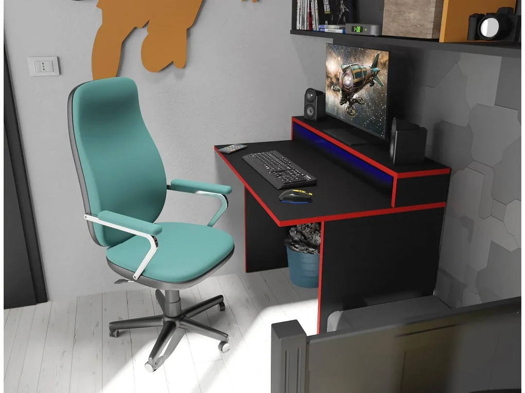 Herný pc stôl Adapt (čierna + červená) (s RGB LED osvetlením). Vlastná spoľahlivá doprava až k Vám domov. 1054991