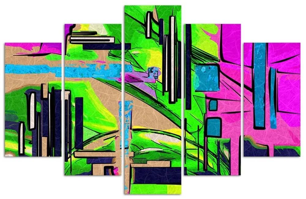 Obraz na plátně pětidílný Abstraktní krajina - 200x100 cm