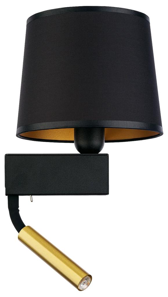NOWODVORSKI Nástenná moderná lampa s LED čítacím ramenom CHILLIN, 1xE27, 40W, čierna, zlatá