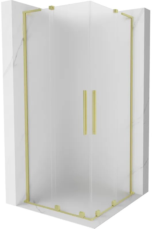 Mexen Velar L Duo, sprchový kút s posuvnými dverami 90 x 90 cm, 8mm sklo námraza, zlatá matná, 871-090-090-02-33-55