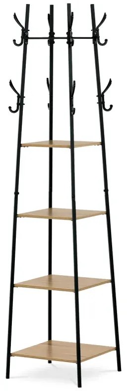 Věšák se 4 policemi, dekor divoký dub, MDF, černý lak