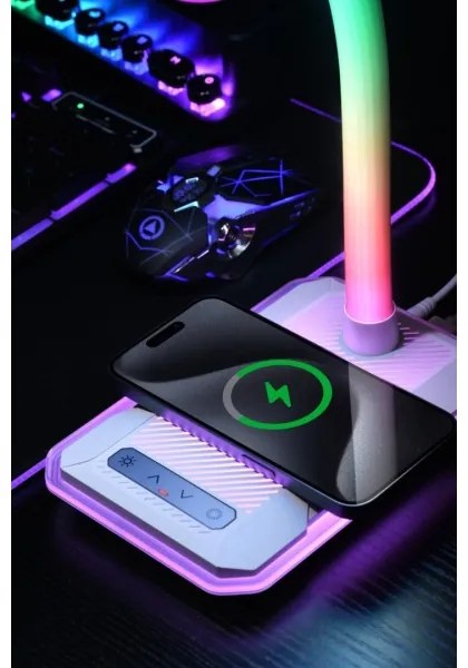 Immax 08989L - LED RGBW Stmievateľná stolná lampa s Qi nabíjaním 30W/230V čierna