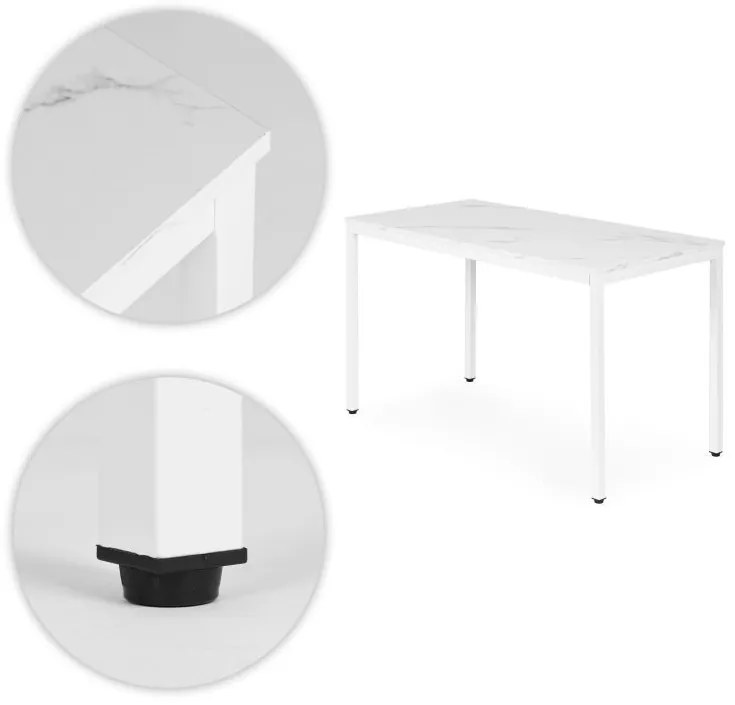 Kuchynský stôl biely mramor 120 x 60 cm – univerzálny stôl pre 4–5 osôb
