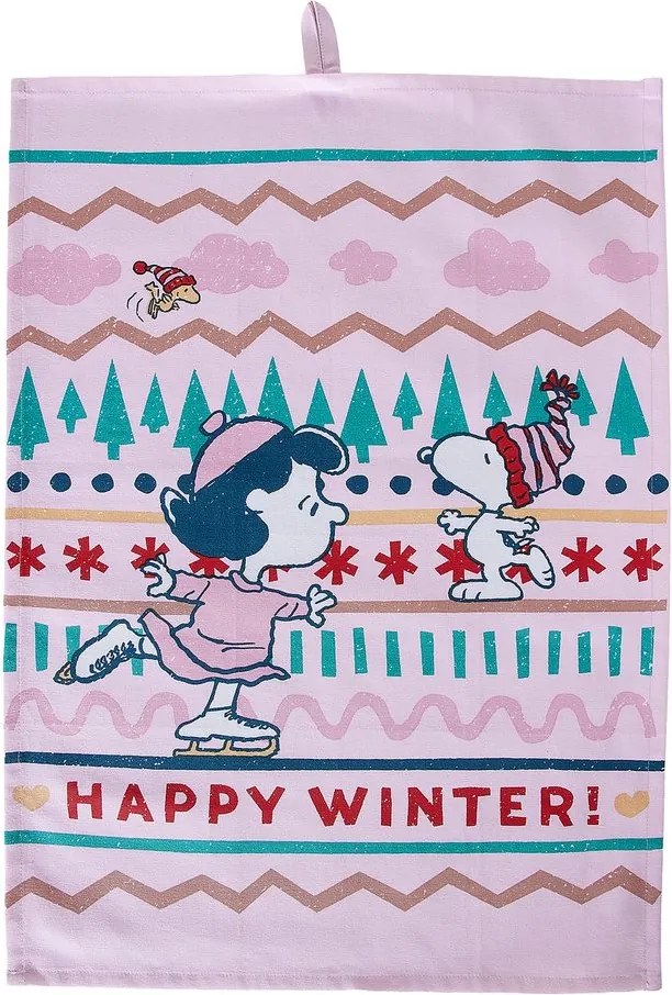 PEANUTS Utierka "Happy Winter" - sv. ružová