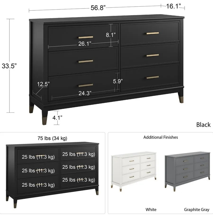 Čierna komoda CosmoLiving by Cosmopolitan Westerleigh, 144 x 85 cm