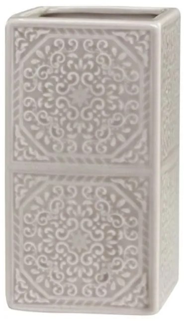 Béžový porcelánový držiak na kefky s ornamentmi - 7*7*12 cm