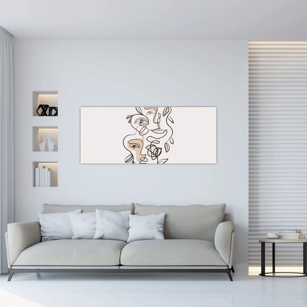 Obraz - Line art tváre (120x50 cm)