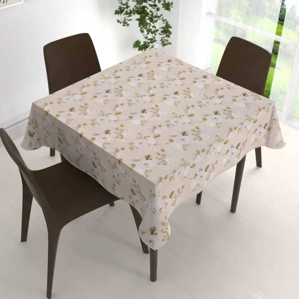 Biante Dekoračný štvorcový obrus PML-059 Biele ruže s perokresbou na béžovom 80x80 cm