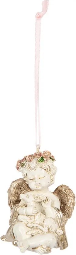 Béžovo-zlatá antik vianočná závesná dekorácia anjelik Angel - 5*4*6 cm
