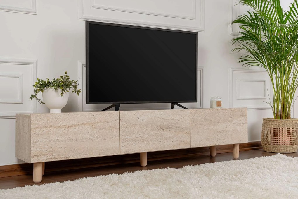 TV stolík/skrinka Alvindel (travertín). Akcia -19%. Vlastná spoľahlivá doprava až k Vám domov. 1127715