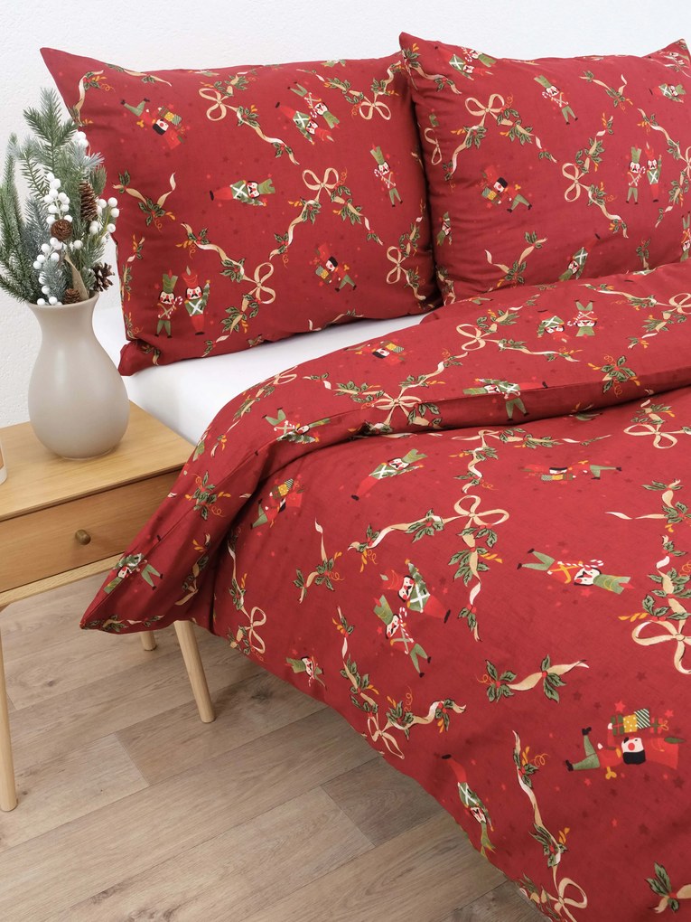 Vianočné predĺžené bavlnené obliečky Renforcé – Luskáčik červené