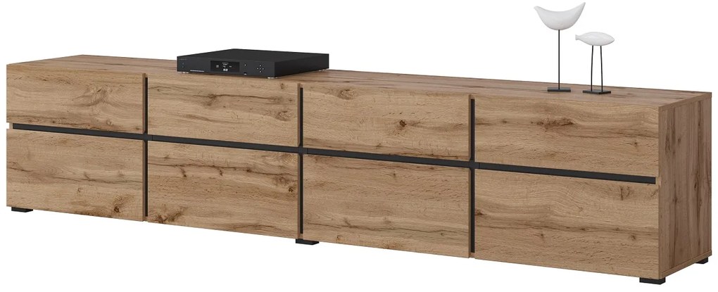 Moderný TV stolík Cross 225 cm - dub wotan / čierna