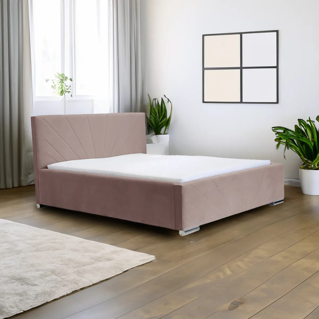 Čalúnená posteľ s úložným priestorom a matracom LEKS Světle růžová 140 x 200 cm